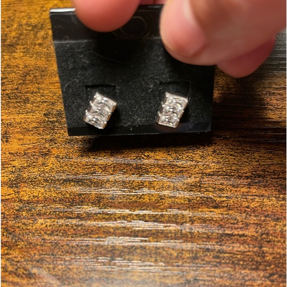Sterling and rhinestone square pierce back earrings - Picture 4 of 5